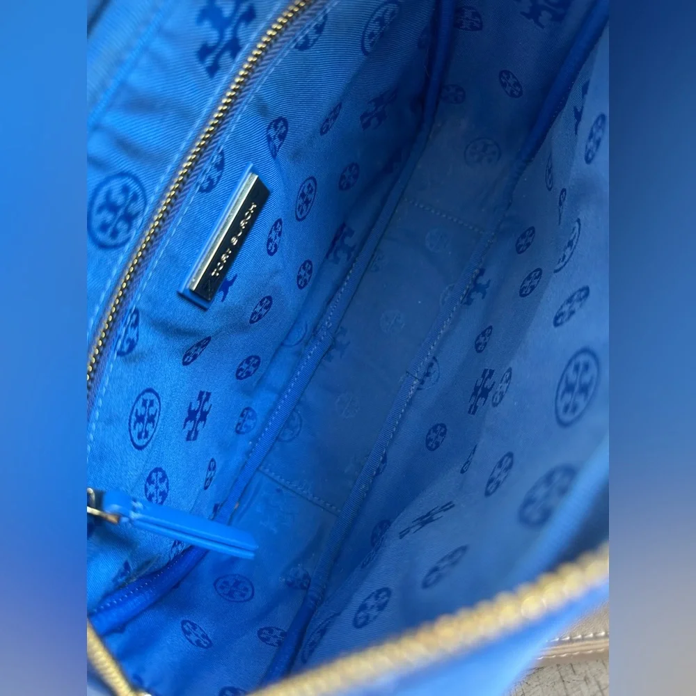 Tory Burch Leather Crossbody Bag Alexa Stitch Camera Bag Regal Blue Quilted